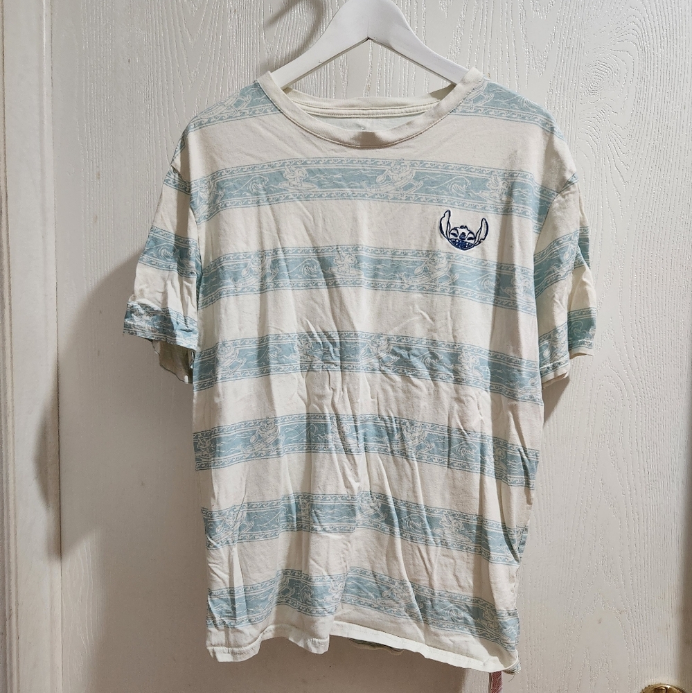 Disney Stitch White/Blue Stripped Shirt Men (M)